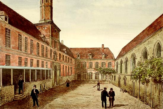 Het Comtesse-hospitaal in Rijsel. E. Boldoduc, litho, 1893. Rijsel, Bibl. Municipale.