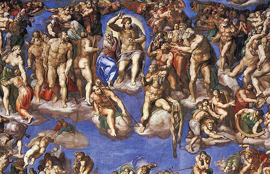 Het Laatste Oordeel. Michelangelo, 1534-1541. Vaticaan, Sixtijnse kapel.