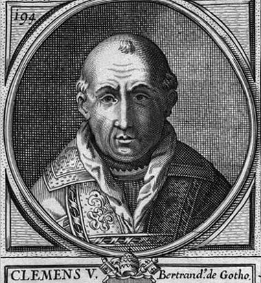 Clemens V, de 1ste paus in ballingschap in Avignon. Ets. Parijs, BNF.
