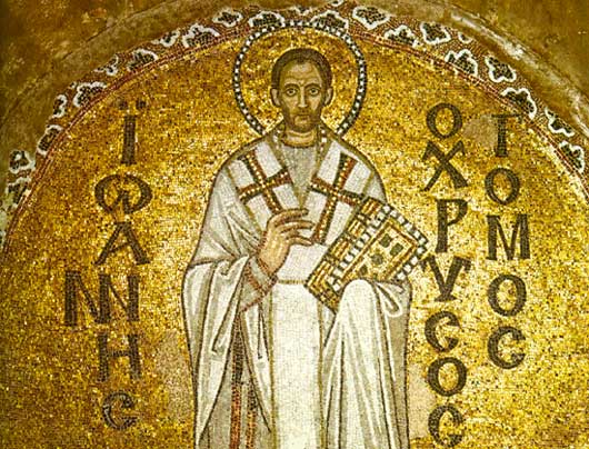 De H. Johannes Chrysostomos van Antiochië. Mozaïek, 11de eeuw. Istanboel, Hagia Sofia.