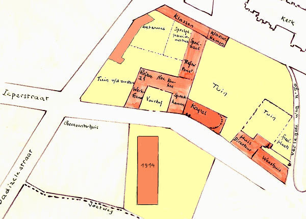 grondplan van het kloostecomplex in 1914.