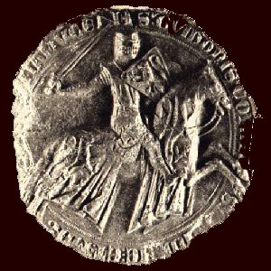 ruiterzegel van graaf Gwijde van Dampierre, scheidsrechter in het geschil tussen het Gasthuis en de Heer van Moorslede