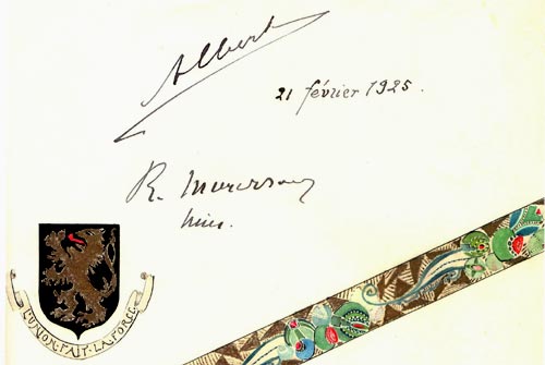 handtekening van koning Albert I en Min. Moyersoen in het Gulden Boek