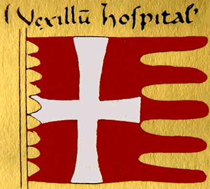 Banier van de Hospitaalbroeders. Fragment van een miniatauur uit 1259.