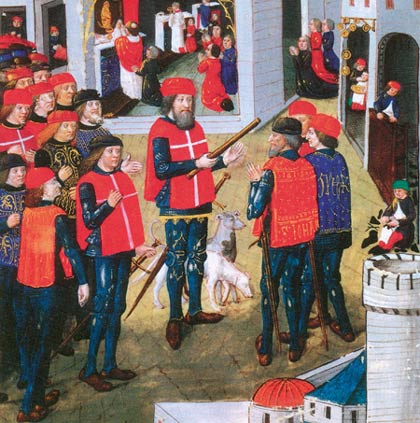 Hospitaalridders van St. Jan. Miniatuur, 1480. Parijs, BN. 