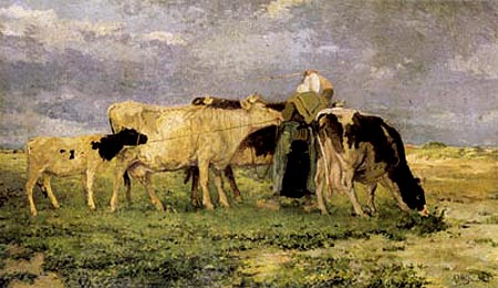 landschap met koeien (schilderij van Adriaan-Jozef Heymans, late 19de eeuw)