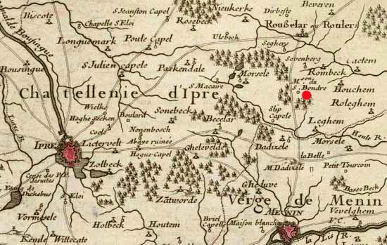 Maison du S. Bondre op een kaart van Guillaume Lisle (1711)