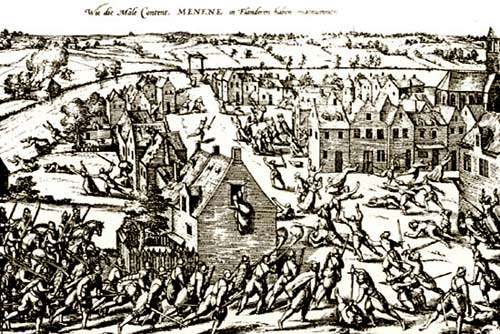 de inname van Menen door de Malcontenten in 1578, de directe aanleiding van de tweede vlucht van de zusters uit het Gasthuis, ditmaal voorgoed... 