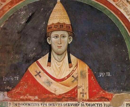 Paus Innocentius III. Fresco, 1219. Subiaco (It.), klooster van de Sacro Speco