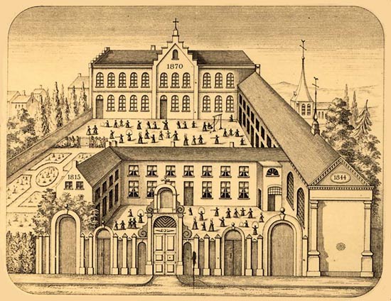 het klooster en pensionaat in 1870