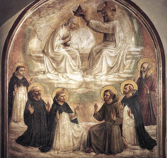 Kroning van de H. Maagd. Fra Angelico. Fresco, 1440. (Venetië, Convento di San Marco)