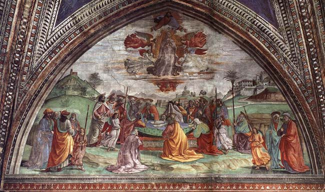 Dood en Hemelvaart van Maria. Ghirlandaio D., fresco, 1486. (Firenze, Santa Maria Novella)