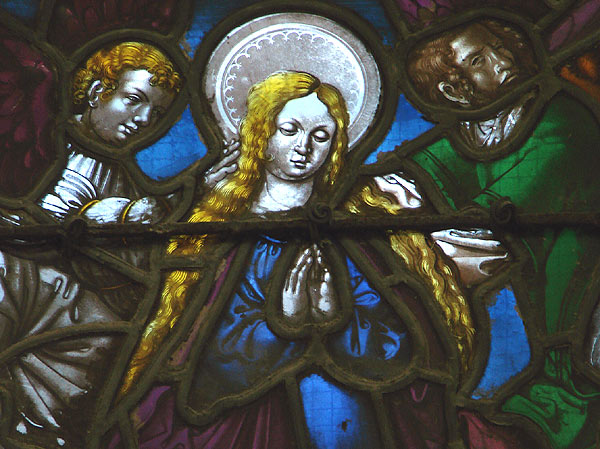Tenhemelopneming van de Maagd Maria. Glasraam, 16de eeuw. St.-Nicolas-de-Port, basilique Saint-Nicolas