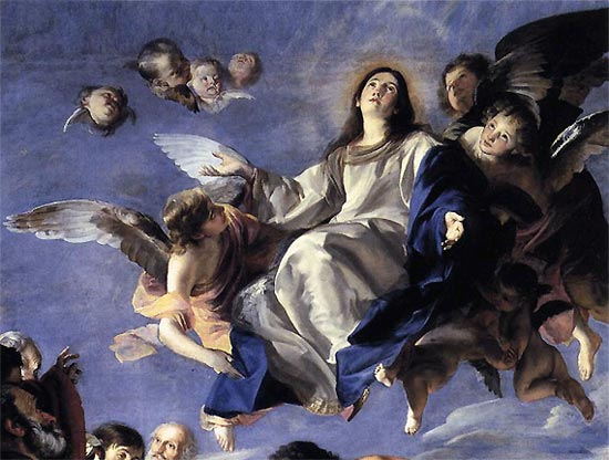Maria ten hemel opgenomen door engelen. J. M. Cabezalero, 1665. Madrid, Prado