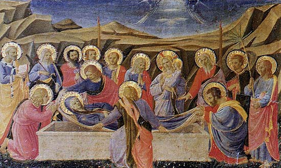 de begrafenis van Maria. Fra Angelico, 1433. Cortona, Museo Diocesano