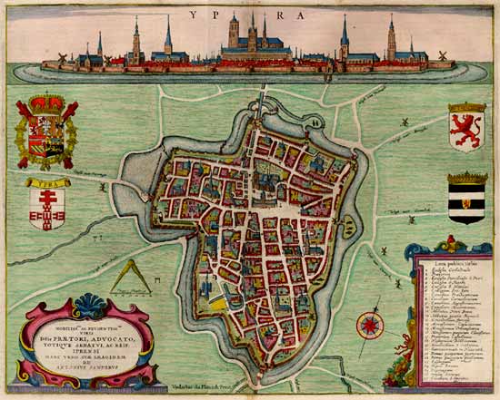 Ieper (kaart van A. Sanderus, 1644)