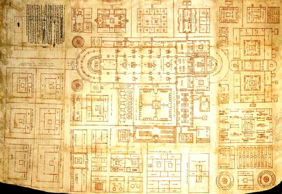 plattegrond van de abdij van Sankt Gallen, daterend uit de 9de eeuw