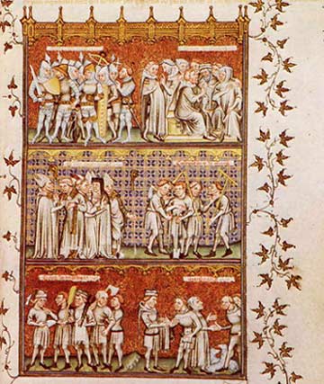 miniatuur met voorstelling van de middeleeuwse standenmaatschappij