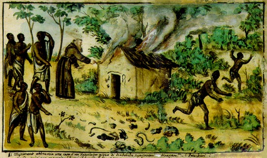 missionaris steekt tovenaarshut in brand in Sogno. P. Collo; S. Benso, 1740. Milaan, Ed. Franco Maria Ricci