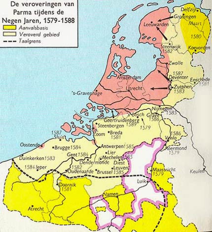 de Zuidelijke Nederlanden na de veroveringstocht van A. Farnese, hertog van Parma