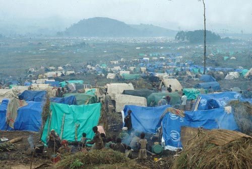 een van de kampen met Rwandese vluchtelingen