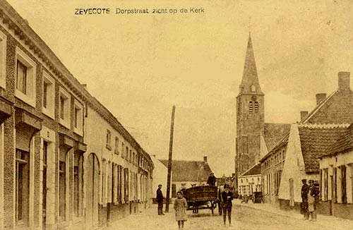 19de eeuwse postkaart met zicht op de dorpskom van Zevekote